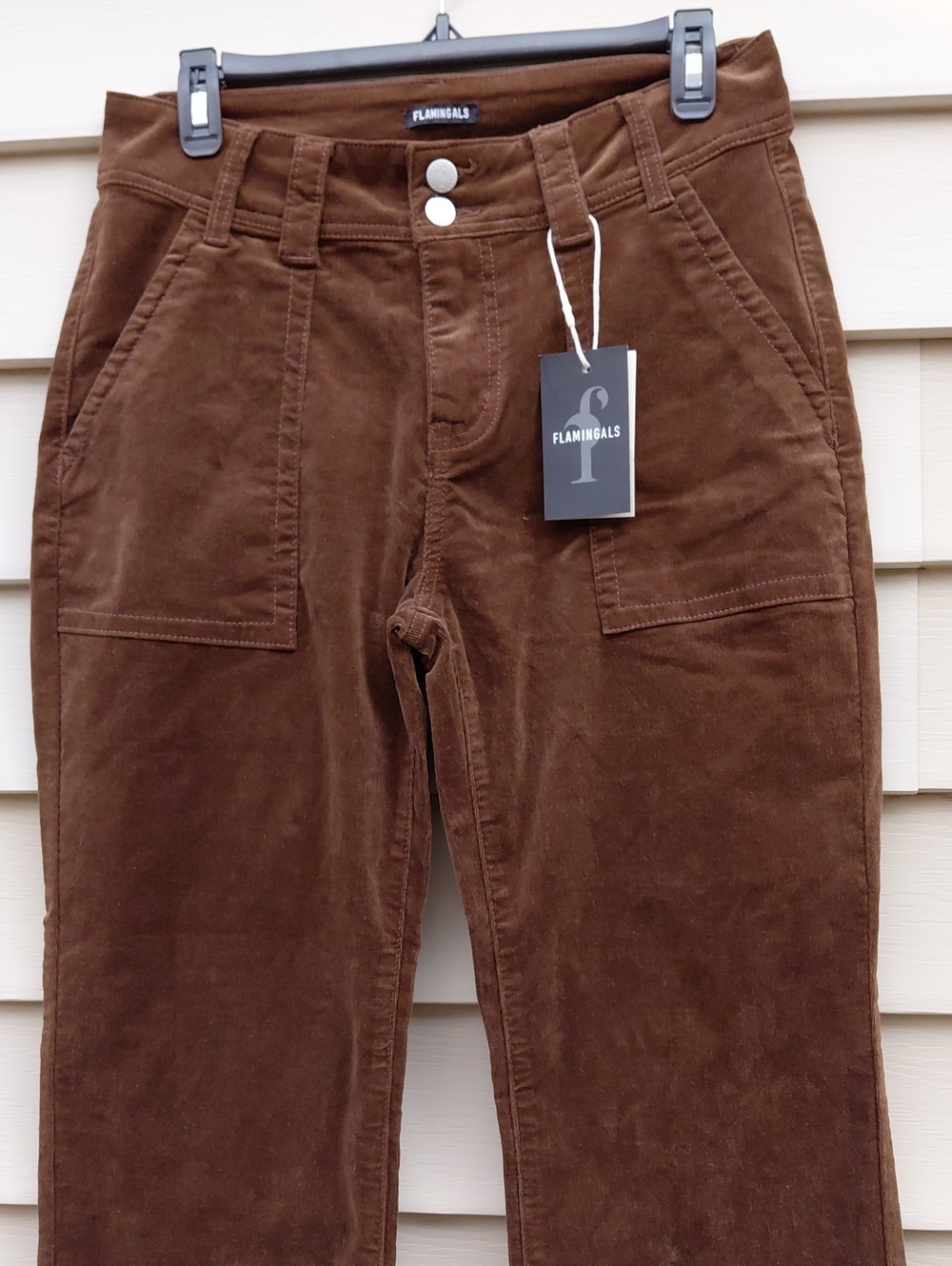 FLAMINGALS Women's Brown  Straight Leg Mid Waist Corduroy Pants Size Large